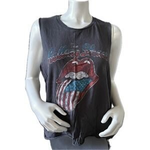 Rolling Stones Graphic Tank Top XXL Gray Sleeveless Band Tee‎ with Raw Hem
